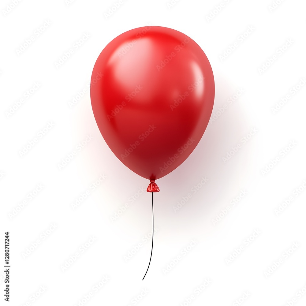 Single realistic red balloon slightly inflated with string attached against a plain background Single realistic red balloon slightly inflated with string attached against a plain background