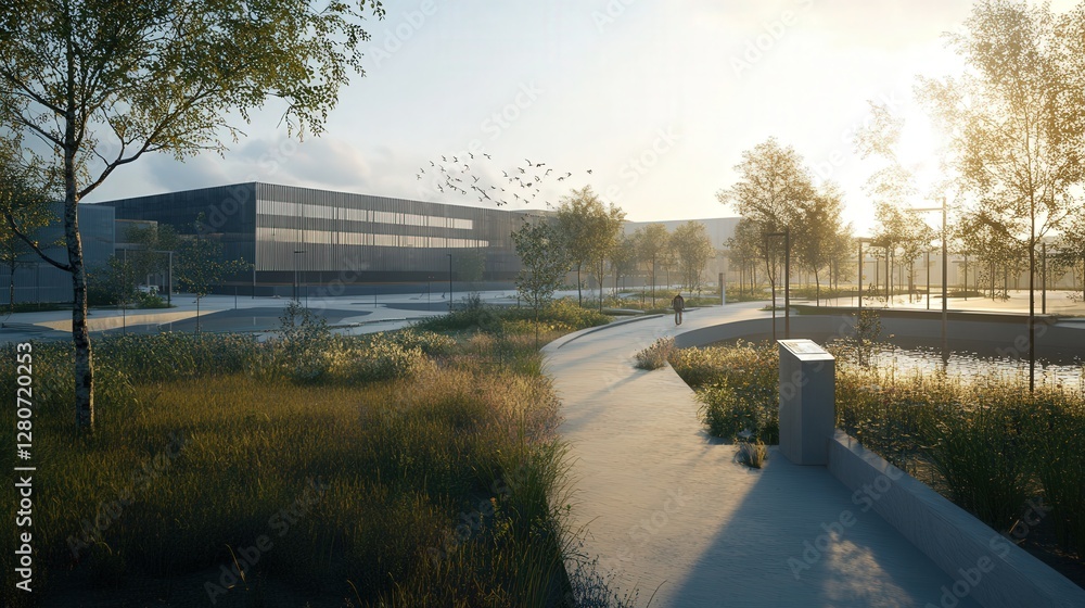 factory building with advanced technology, focusing on the integration of robotic systems and automated production lines during construction.