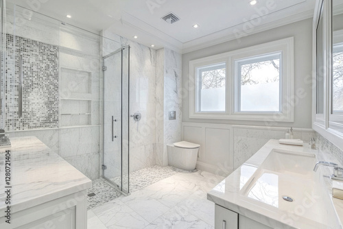 Wallpaper Mural Modern bathroom design with marble finishes and natural light in a serene residential setting Torontodigital.ca