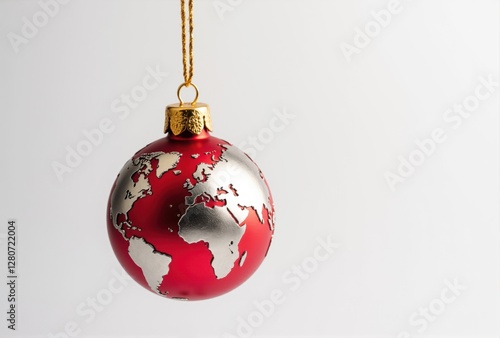 Red Christmas Ornament with World Map