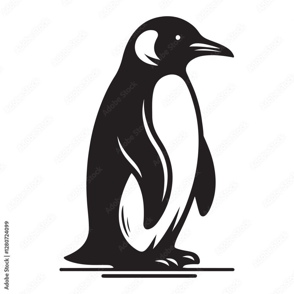 Obraz premium Penguin bird Silhouette Vector Illustration, Solid White Background.