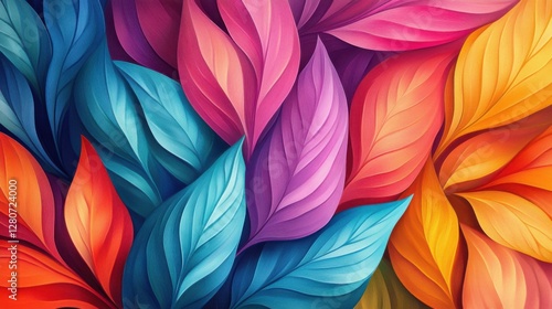 An abstract illustration with colorful jungle leaves, evoking the energy and vibrancy of summer