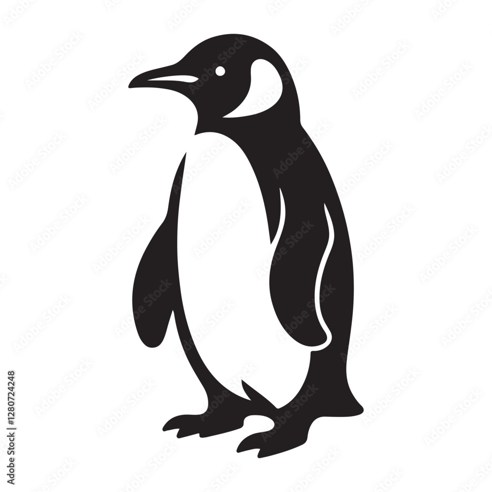 Naklejka premium Penguin bird Silhouette Vector Illustration, Solid White Background.