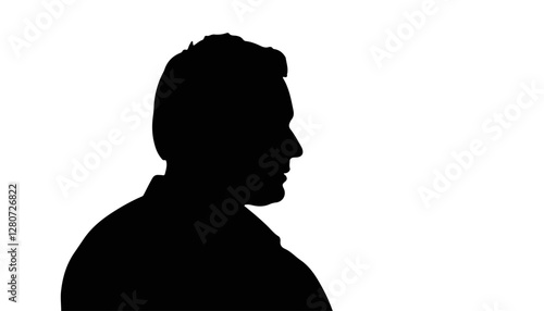 Silhouette of a man in profile against a white background