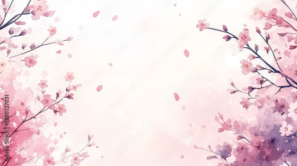 A serene illustration of cherry blossoms with a soft pink gradient background. A serene illustration of cherry blossoms with a soft pink gradient background.