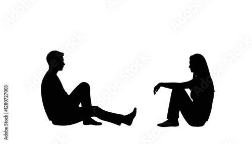 Silhouetted couple sitting apart in conversation