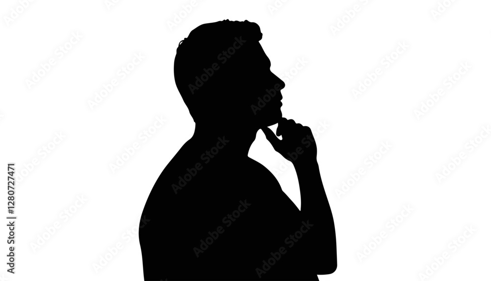 Silhouette of a man thinking in profile against a white background Silhouette of a man thinking in profile against a white background
