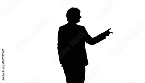 Silhouetted man gesturing with hand against white background
