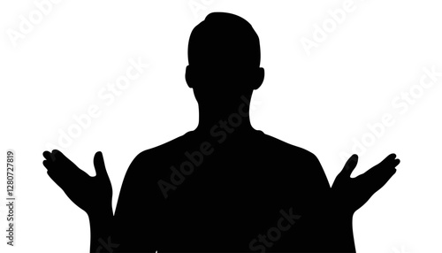 Silhouette of a person expressing confusion against a white background