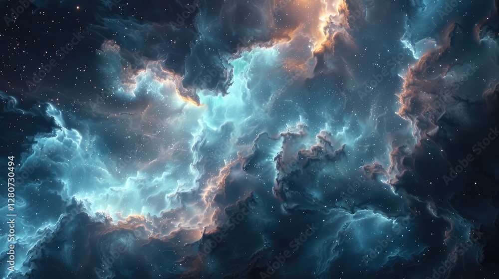 Fototapeta premium Glowing nebula-like formations in deep space