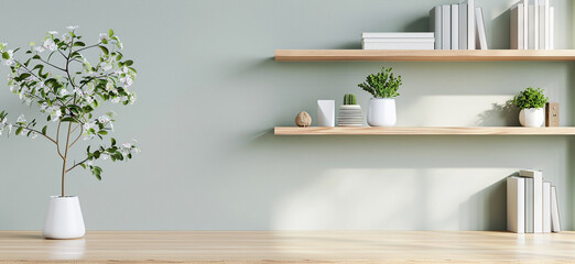 Green home office background for video calls. Minimalist workspace with an olive colour wall for virtual meetings. Professional office backdrop for online conferencing.
