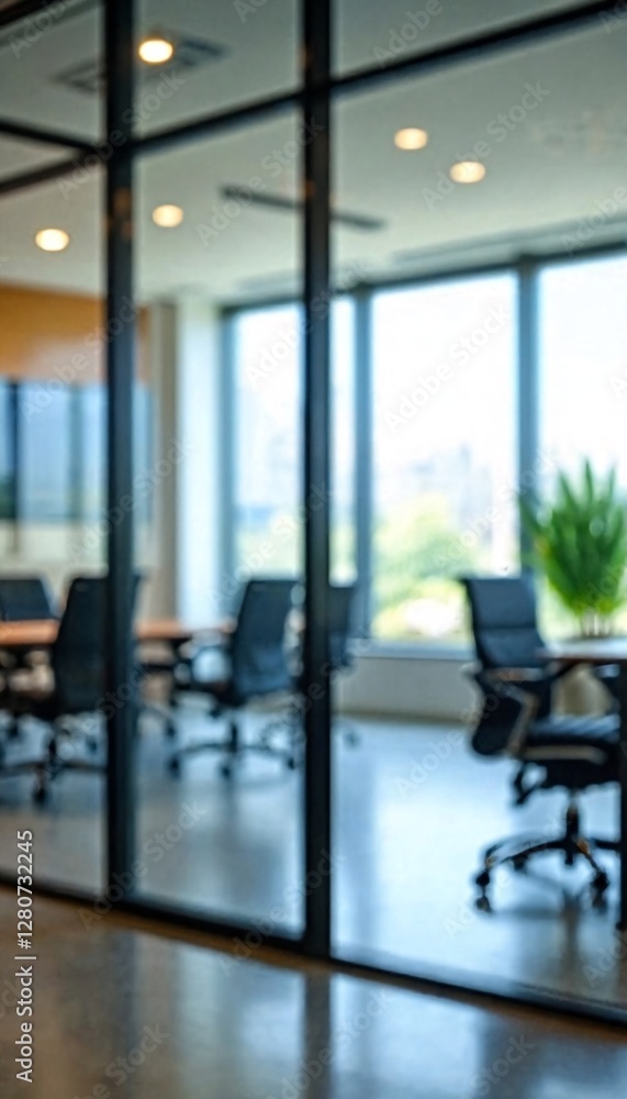 An out-of-focus photograph of an office meeting room featuring multiple windows and chairs. An out-of-focus photograph of an office meeting room featuring multiple windows and chairs.