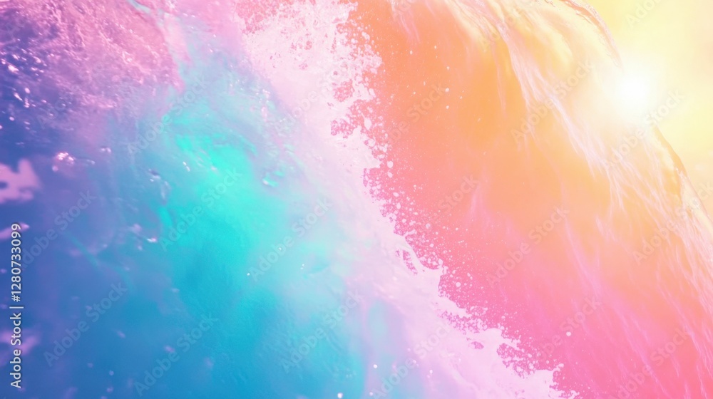 Fototapeta premium Close-up of a wave breaking with intricate foam patterns, illuminated by sunlight, natural and vibrant, serene and detailed