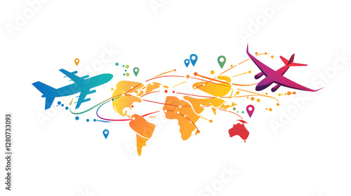 A colorful logo featuring cartoon-style airplanes with visible tracks
