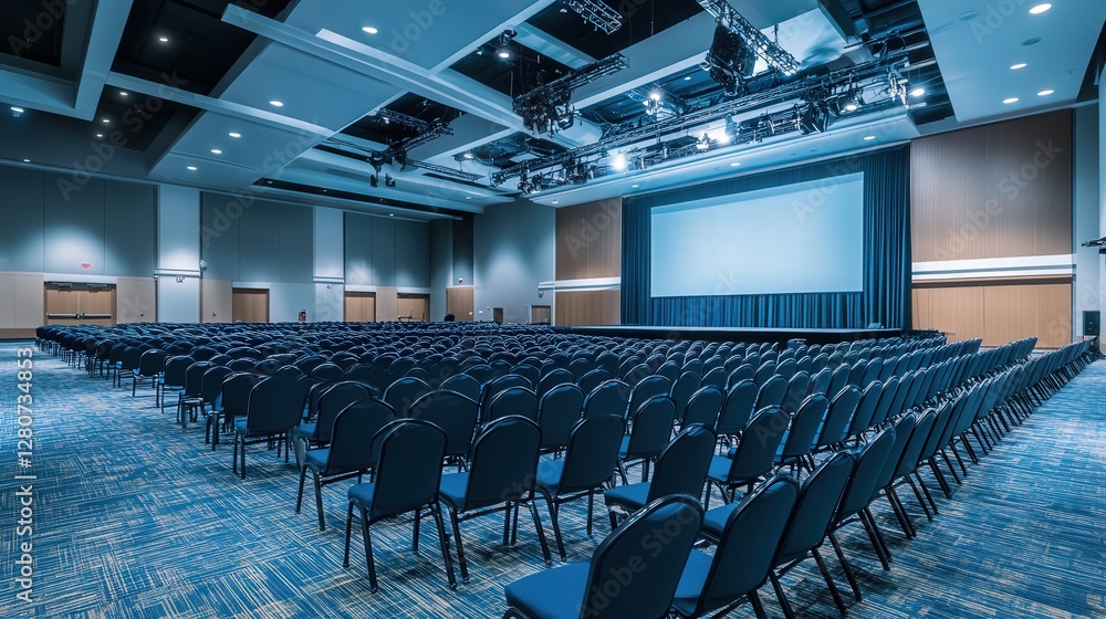 Naklejka premium conference hall with industrial air purifiers ensuring clean air for attendees.