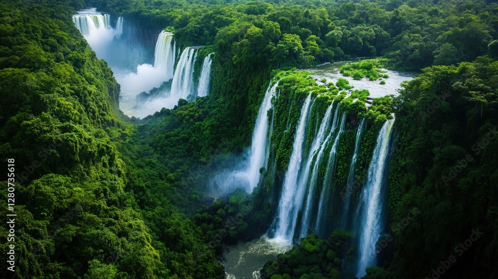 mesmerizing view of Iguazu Falls, Argentina, cascading through lush green forests. mesmerizing view of Iguazu Falls, Argentina, cascading through lush green forests.