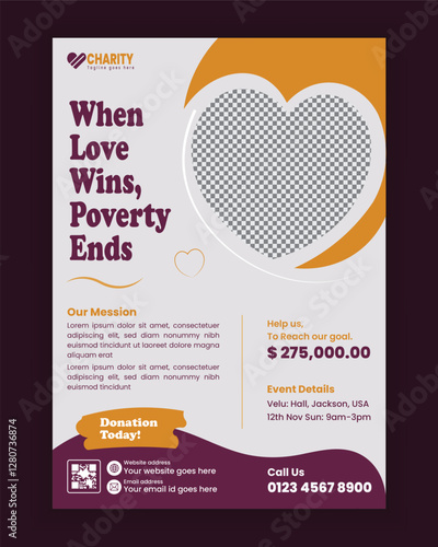 Modern Charity Flyer, leaflet Design template, professional, and attractive Editable Poster design template for donations, nonprofits, and fundraising events