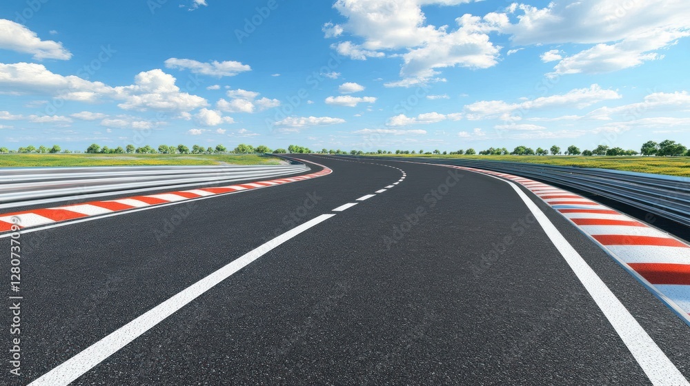 Racing Track Curve, Sunny Day, Open Countryside Racing Track Curve, Sunny Day, Open Countryside