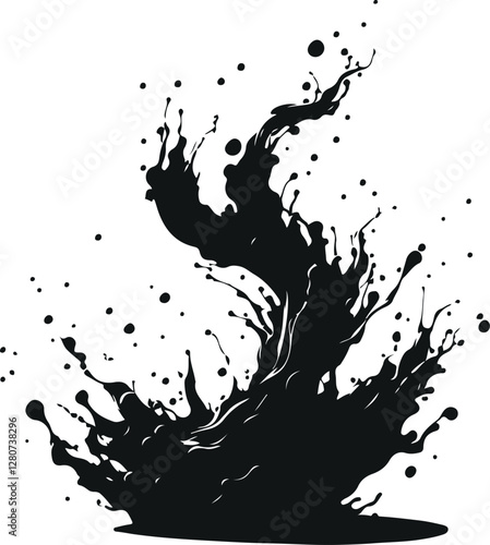 Minimal Water Splash Silhouette On Isolated White Background