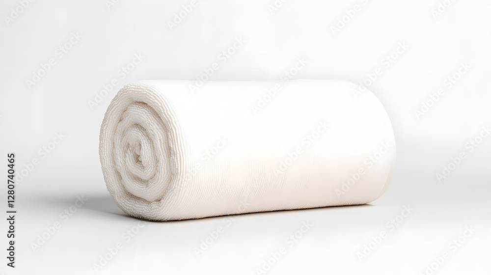 Single rolled white towel, spa element, isolated on white background Single rolled white towel, spa element, isolated on white background