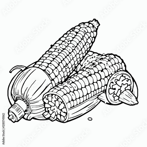 Mexican Elote Grilled Corn on the Cob with Cheese and Spices A Smoky and Creamy Street Food Black Outline