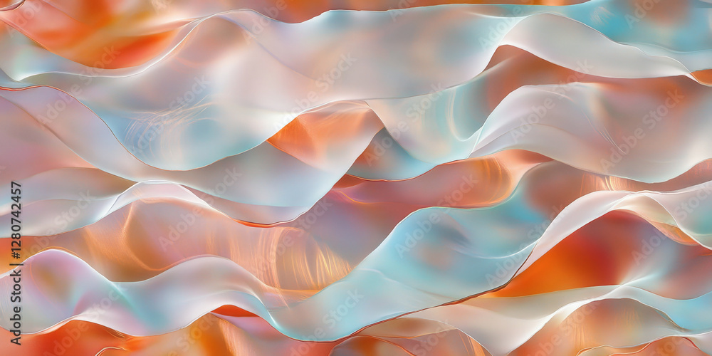 Fototapeta premium A seamless abstract background with undulating holographic waves in burnt orange and chambray blue, resembling dynamic digital light refractions.