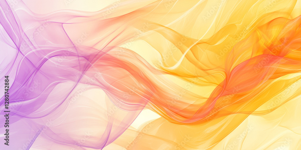 A non-seamless fluid abstract background, with delicate intertwined waves in burnt orange, lilac, and sunshine yellow, forming a luxurious glassy effect. A non-seamless fluid abstract background, with delicate intertwined waves in burnt orange, lilac, and sunshine yellow, forming a luxurious glassy effect.