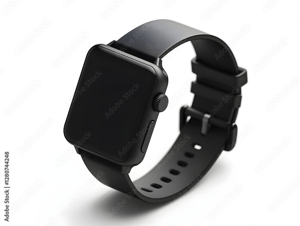 Sleek Black Smartwatch with Professional Lighting on White Background Sleek Black Smartwatch with Professional Lighting on White Background
