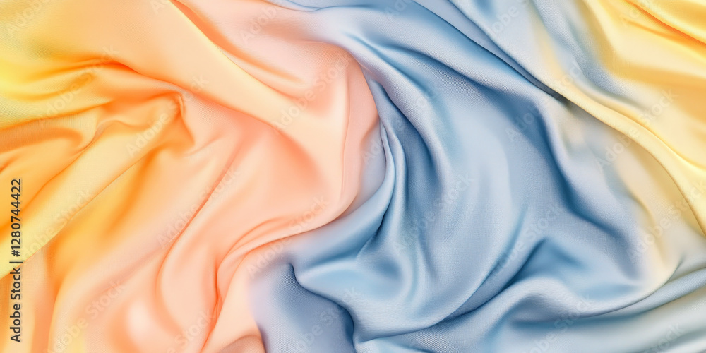 Obraz premium A non-seamless fluid gradient, with peach fuzz, sunshine yellow, and chambray blue blending effortlessly, creating a luxurious, soft-focus atmosphere.