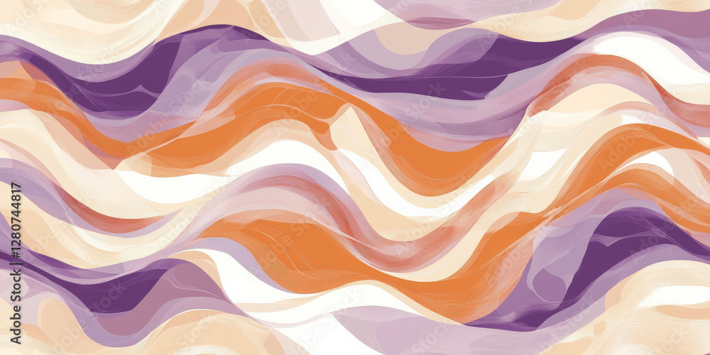 Fototapeta premium A non-seamless modern abstract wave pattern, featuring a soft-focus blur of burnt orange and lilac, creating a tranquil and calming effect.