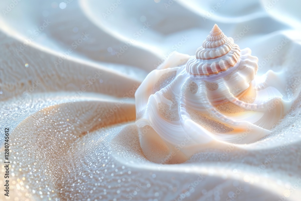 Delicate Seashell on Soft Fabric with Sparkling Light Reflections Delicate Seashell on Soft Fabric with Sparkling Light Reflections