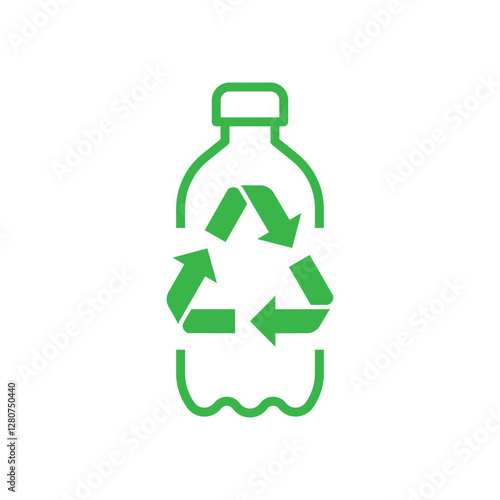 Recycle plastic logo icon, Arrows pet bottle shape recycling sign, Reusable ecological preservation concept, Isolated on white background, Vector illustration