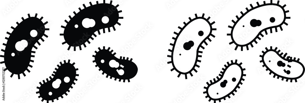 Virus and bacteria icon set. Vector collection isolated poster for healthcare education. Pathogenic bacteria viruses and microbes. Disease-causing Colorful bacterium type microorganism infection. Virus and bacteria icon set. Vector collection isolated poster for healthcare education. Pathogenic bacteria viruses and microbes. Disease-causing Colorful bacterium type microorganism infection.