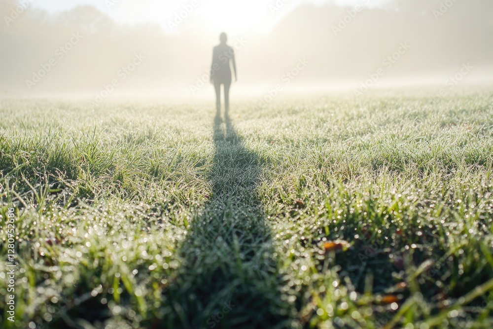 A person standing alone in a green field with no distractions A person standing alone in a green field with no distractions