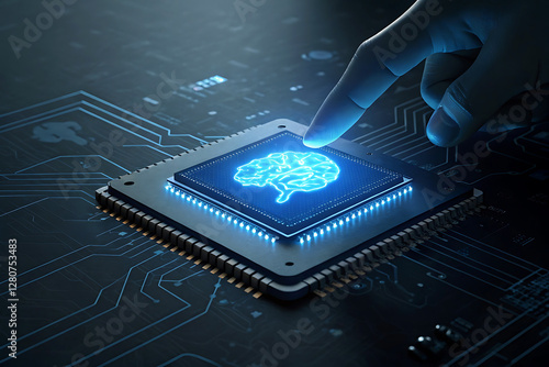 Human interact with AI artificial intelligence brain processor in concept of AI artificial intelligence engineering,