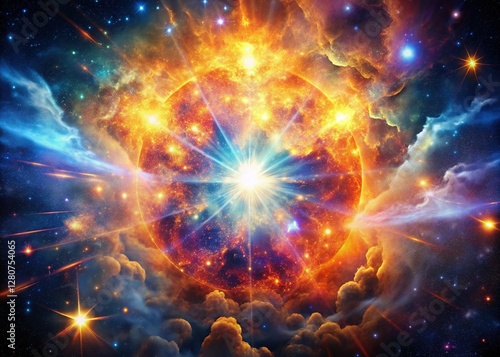 Cosmic Explosion: Supernova in a Distant Nebula Galaxy - High-Resolution Space Background