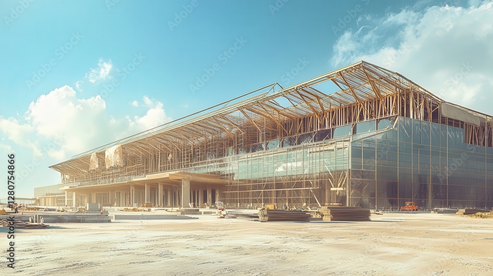large conference center under construction, with the framework of the building being assembled. large conference center under construction, with the framework of the building being assembled.
