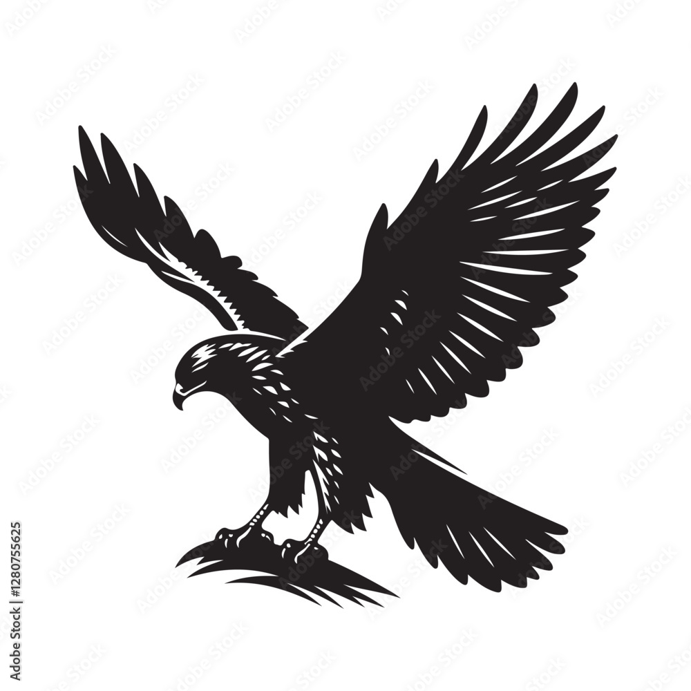Obraz premium Red-tailed Hawk bird Silhouette Vector Illustration, Solid White Background.