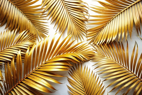Luxurious Golden Palm Leaves on Pristine White Background - Stock Photo