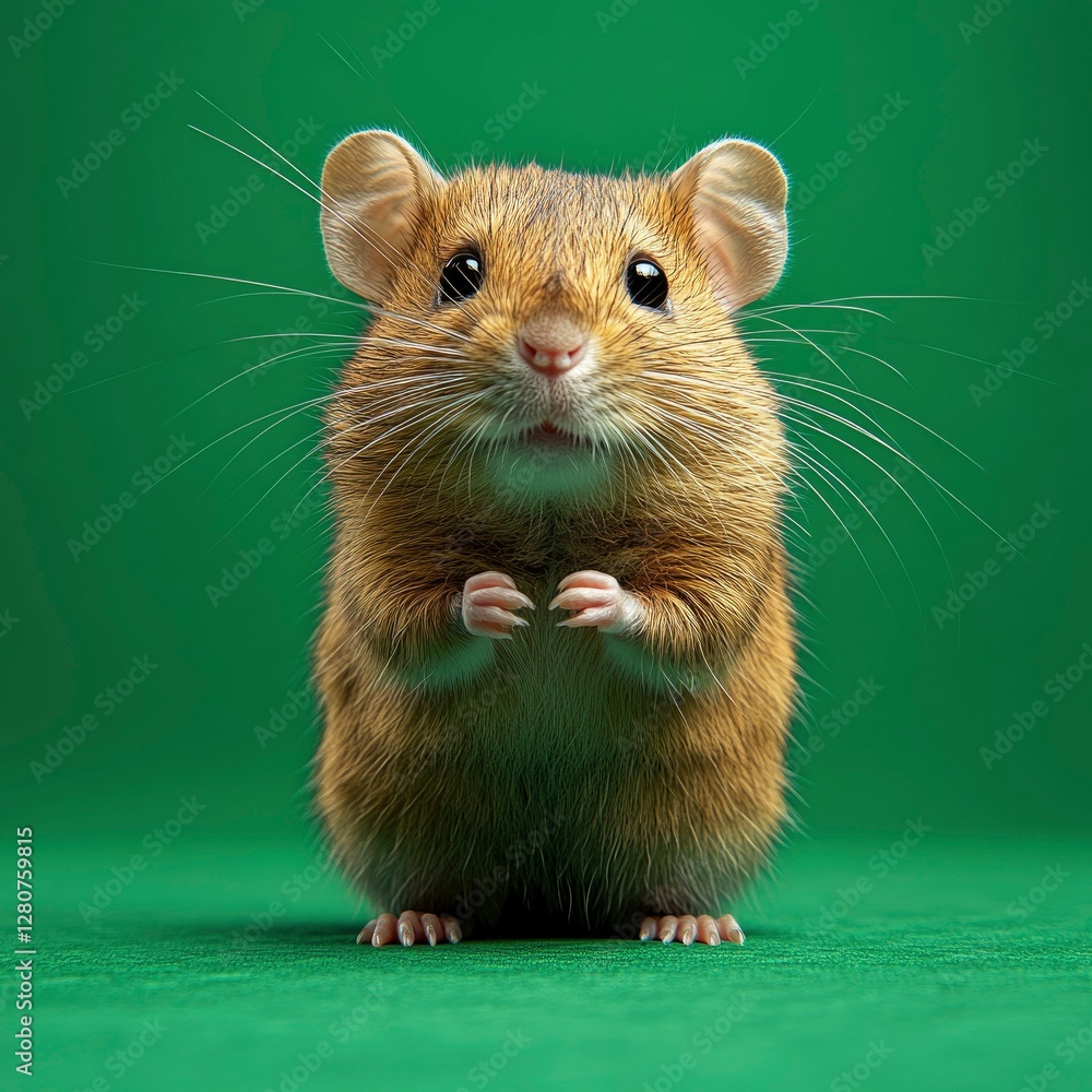 Adorable Brown Mouse Posing on Green Background Adorable Brown Mouse Posing on Green Background