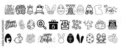 Easter,Happy Easter, Easter Sunday, Christian, Festival, celebration icon set collection vector design