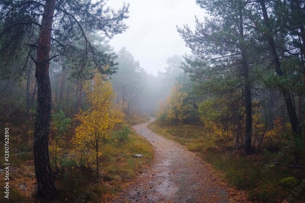 Fototapeta premium A winding dirt path through dense forest foliage