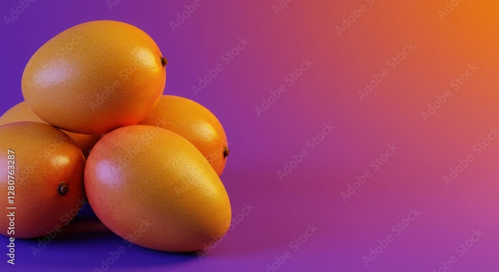 Vibrant mangoes on colorful gradient background Vibrant mangoes on colorful gradient background