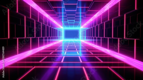 Wallpaper Mural Neon Glowing Tunnel Futuristic Digital Art Abstract Background Pink Blue Lights Torontodigital.ca