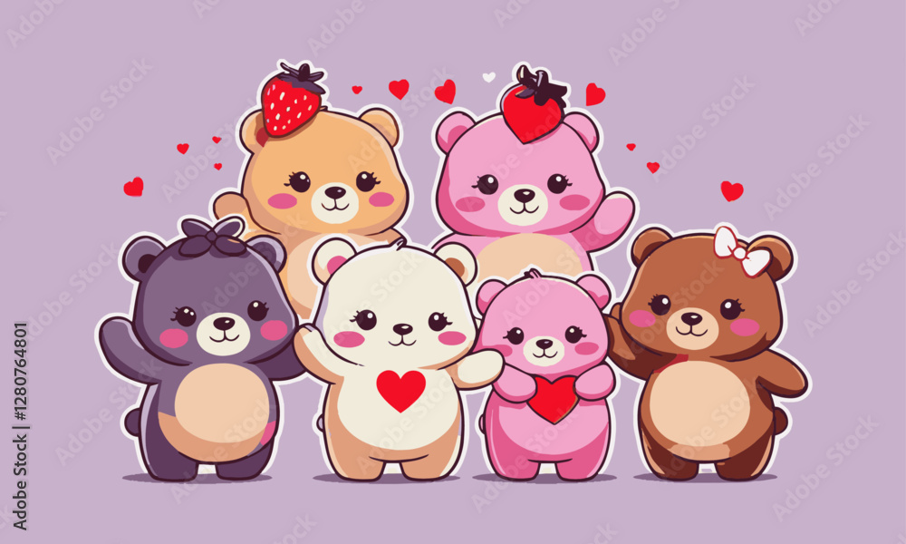 Fototapeta premium A modern vector illustration of four cute cartoon bears, easily editable