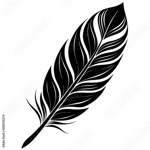 Feather Silhouette Vector Icon White Background.