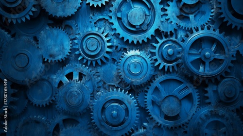 Wallpaper Mural Metallic Blue Gears Mechanical Texture 3 Torontodigital.ca