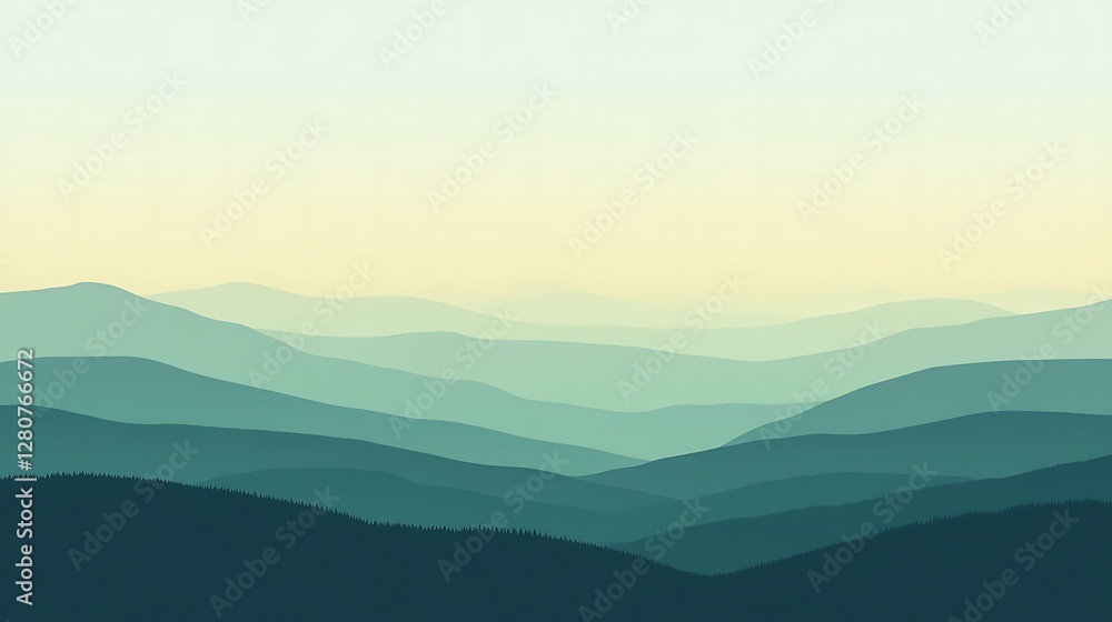 Serene layers of mountains under a pale sky Serene layers of mountains under a pale sky