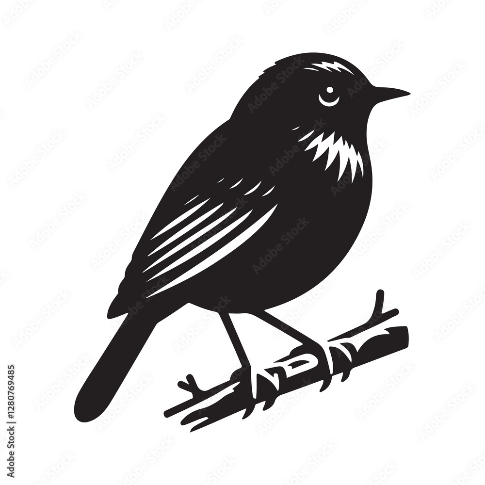 Fototapeta premium Robin bird Silhouette Vector Illustration, Solid White Background.