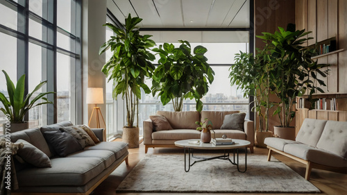 Emotional plants. Plants that depend on the owner’s mood or environmental conditions are shown in the setting of a modern apartment. photo